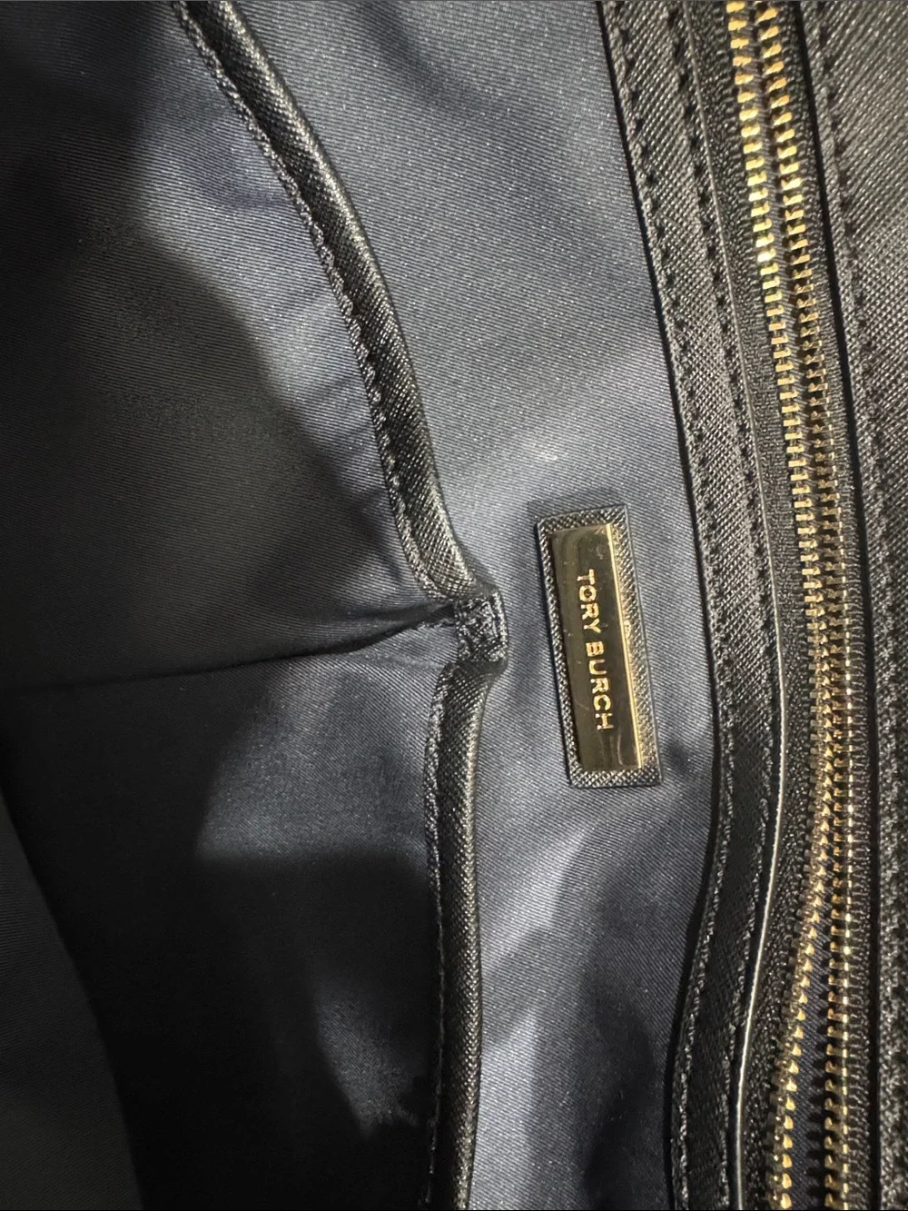 Tory Burch Black Saffiano Tote with Gold Logo